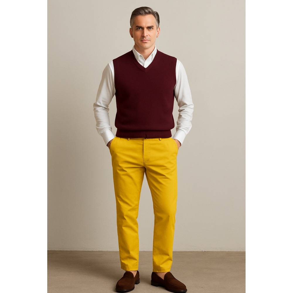 31 PAR SIMONS Organic Cotton Twill Chinos Yellow‎ Mens Size 34x32 Straight Leg